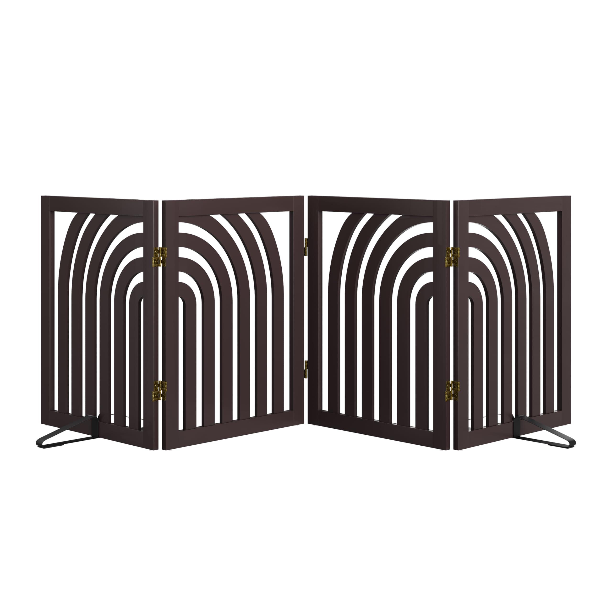 Dog Gate, Curve Freestanding Dog Gates for Doorways 4 Panels (brown)
