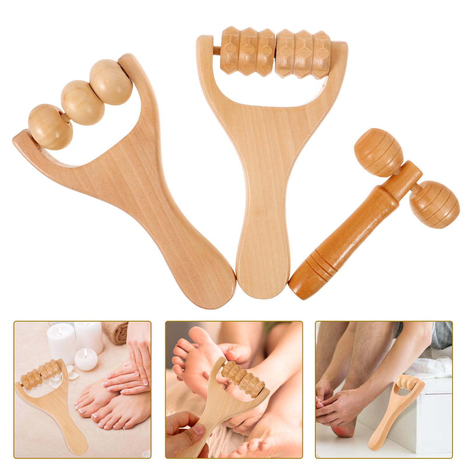 ifundom Massageroller Holz 3 Stück für Fuß Gesichts und Ganzkörpermassage Ergonomisch Geformt Glattes Fsc Holz Handlich für Zuhause und Reise