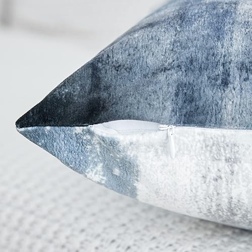 Miniatura 6 de chiinvent Juego de 2 fundas de almohada abstractas de terciopelo azul moderno, color gris marino, fundas de almohada decorativas suaves y elegantes