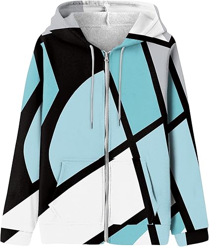 Miniatura 2 de ROKIACDE Abrigo para mujer de moda, sudaderas Y2K con cremallera completa, abrigos con capucha 2023 con capucha y bolsillos, color azul