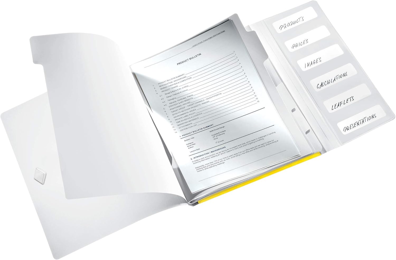Leitz A4 Divider Book, Holds Up to 200 Sheets, Integrated Index with 6 Compartments, Elastic Closure, Yellow, Wow Range, 46330016