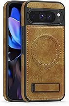 Lunivop for Google Pixel 10 Pro XL Case Leather [Compatible with Magsafe Wireless Charging] Magnetic Cover Stand Funda para Google Pixel 10 Pro XL 6.8 '' 5G 2025 Rugged Best Phone Cases Brown