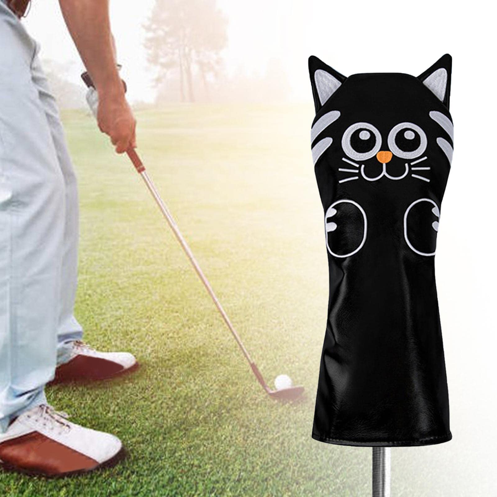 rockible Golf Club Head Covers Accessories Thick Wrapped Training Equipment Cat Pattern Wedges Putter Cue Headcover for Outdoor Activities Golfer, Driver Black