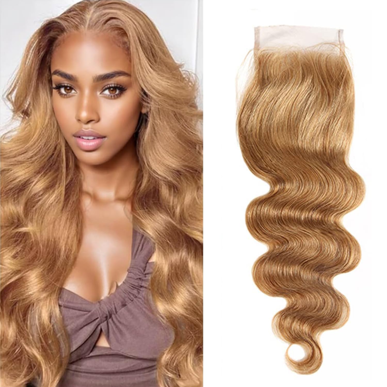 4X4 Honey Blonde Closure Hd Transparent Lace Front Closure Pre Plucked With Baby Hair Brazilian Virgin Hair Body Wave Next Day Delivery 27#Closure 16