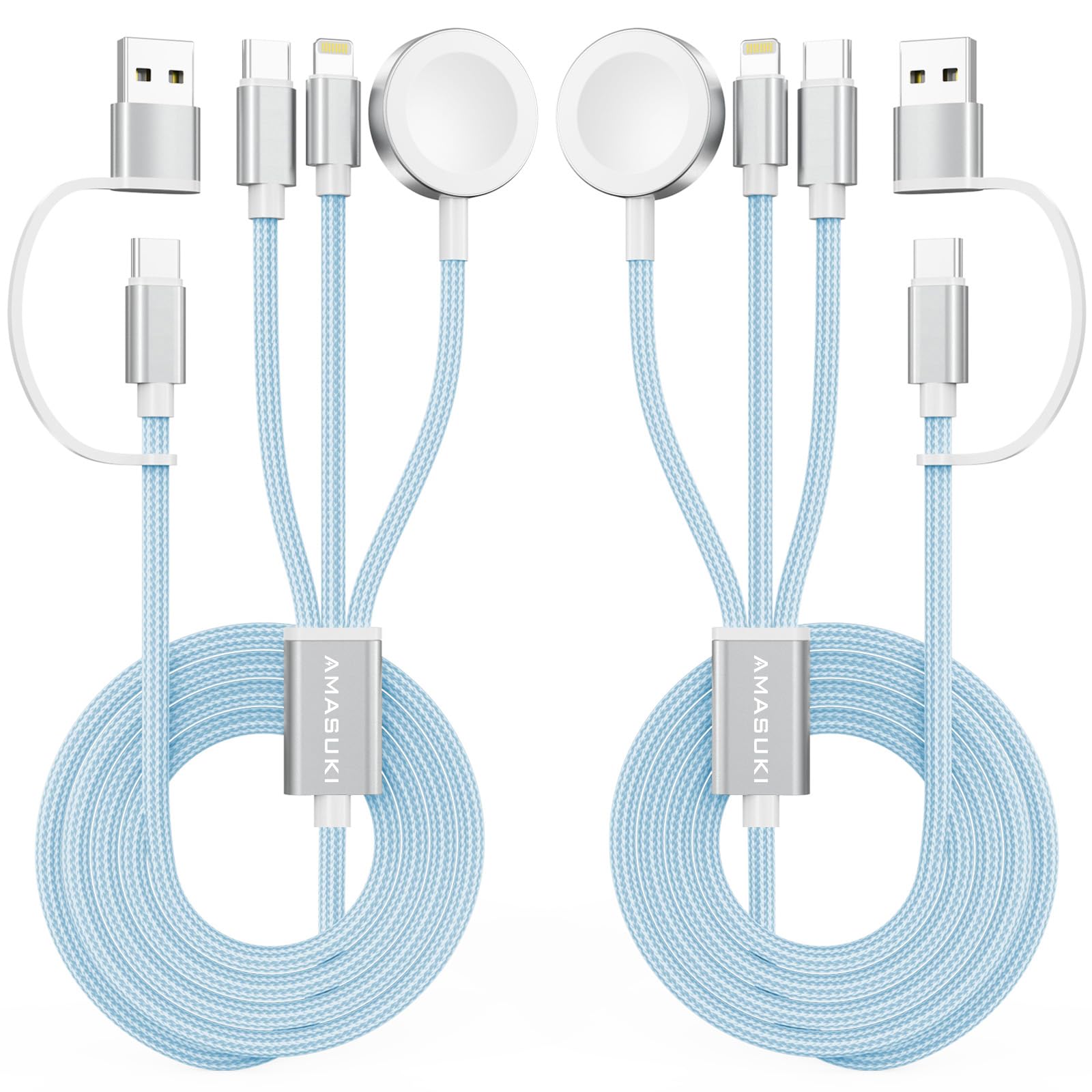 Photo 1 of 2Pack Travel Essentials,3 in 2 USB C Cable for Apple Watch Charger,iPhone Charger,Multi Charging Cable,Cruise Vacation Camping,Portable for iWatch Series 11-2/Ultra/SE & iPhone 17-12,Car,Blue