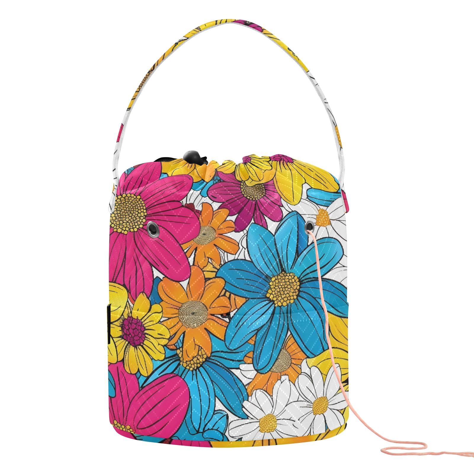 Yarn Storage Bag Small Crochet Bag Knitting Bag Organizer Colored Floral Vivid Yarn Bags for Crocheting Basket