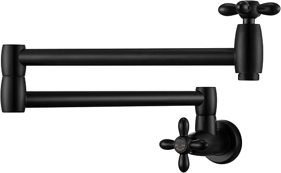 Pot Filler Kitchen Faucet Solid Brass Folding Wall Mount Stretchable Double Joint Swing Arm Single Hole 2 Handles Extending Arm，Matte Black