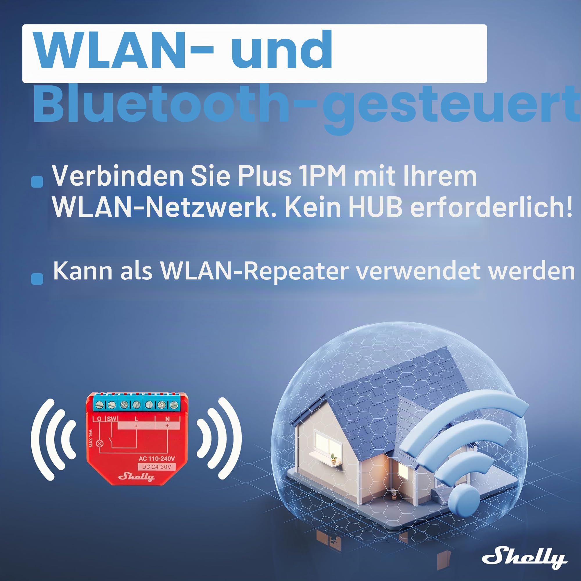 Shelly Plus 1PM | Wlan & Bluetooth Smart-Relais-Schalter mit Leistungsmessung | Hausautomatisierung | Alexa & Google Home kompatibel | Kein Hub nötig | Kabellose Beleuchtungssteuerung (2 Pack)