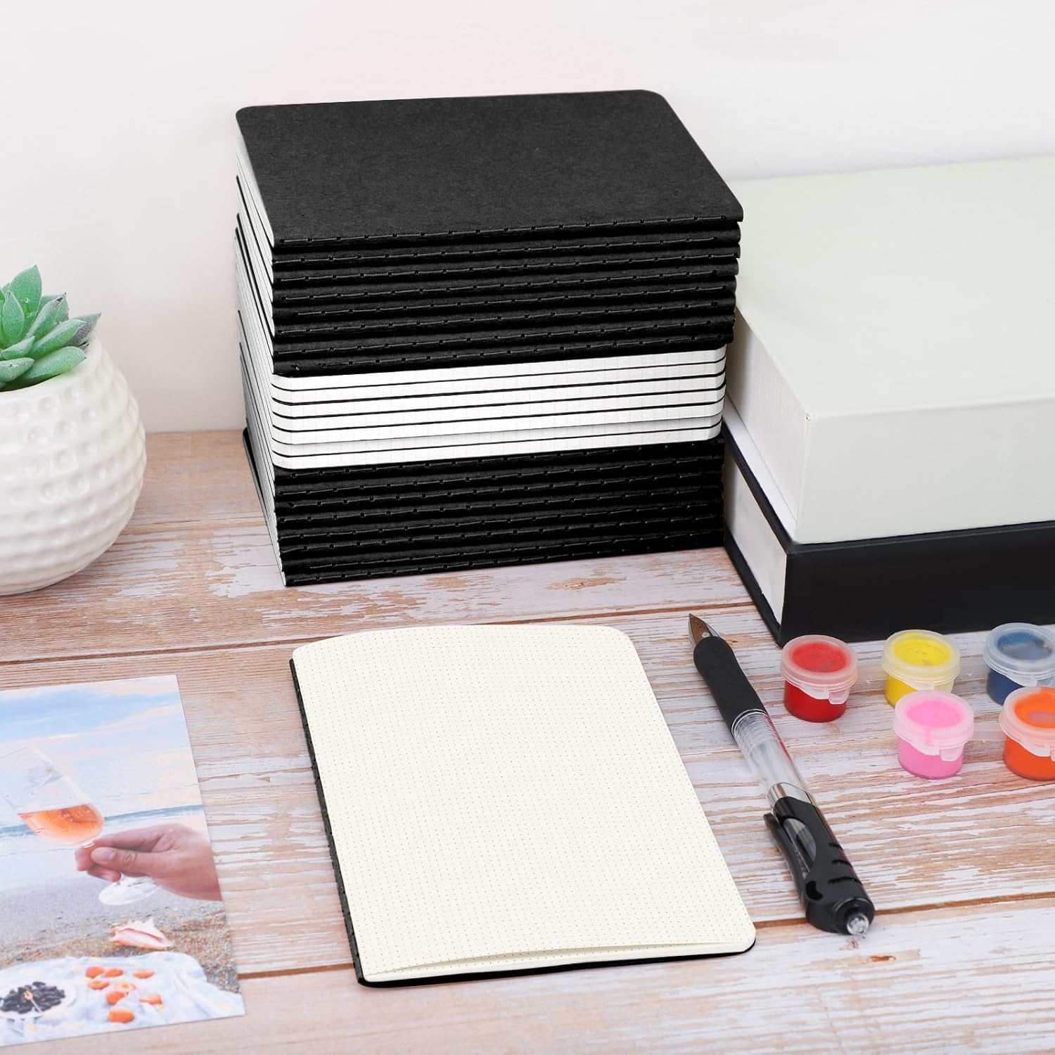 Notizbuch A6 Dotted, 100gsm Gepunktet Notizblock Softcover Schwarz