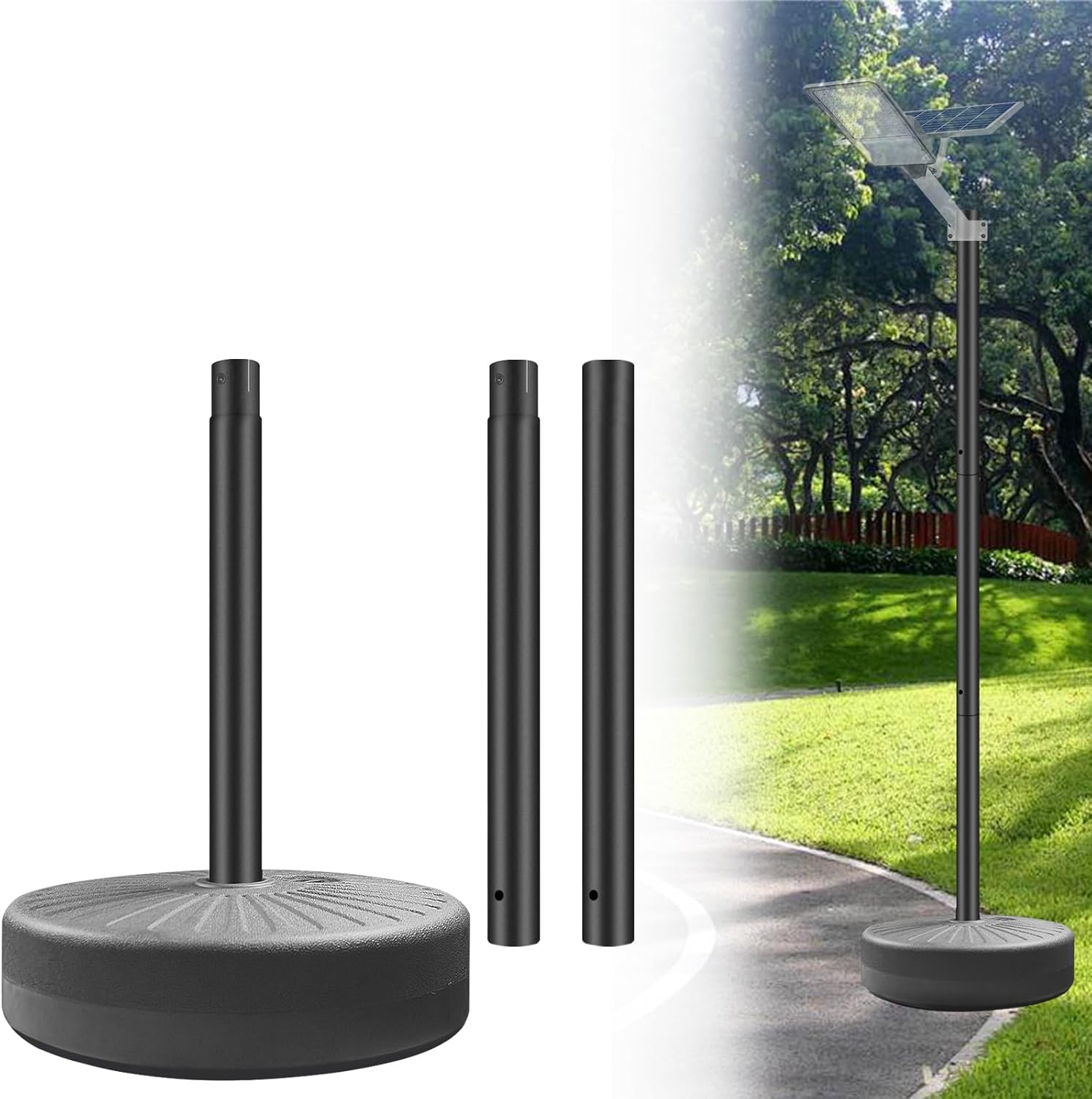 Street Lights Pole Outdoor with Detachable Base, Water or Sand Fillable for Outdoor, Patio, Market, Lawn, Garden, 50lbs Weight Capacity,65" Detachable Base Street Lamp Post