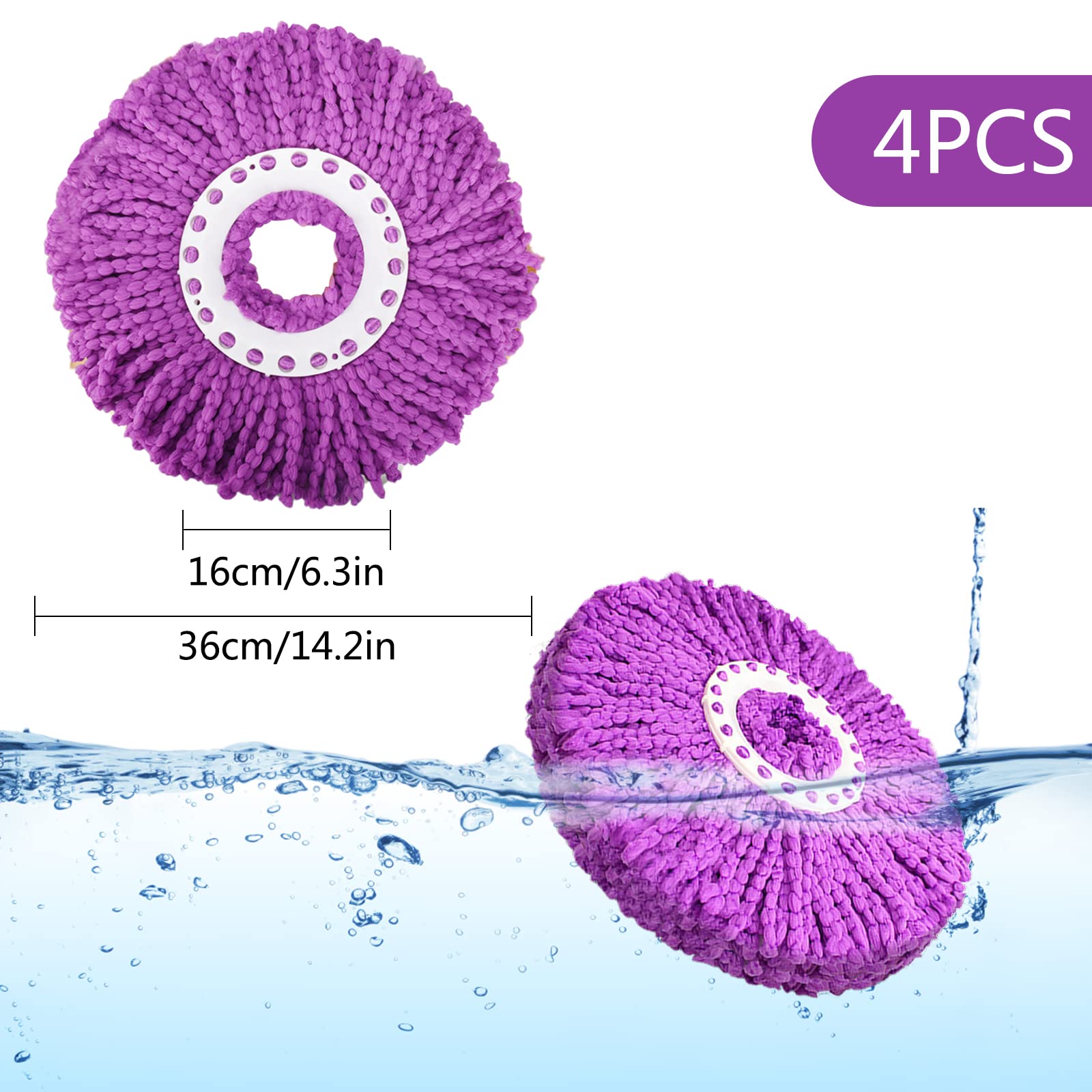 4 Testine Di Ricambio Per Mop Rotante In Microfibra - Diametro 16 Cm, Universali, Lavabili, Per Pavimenti In Legno E Piastrelle - 2