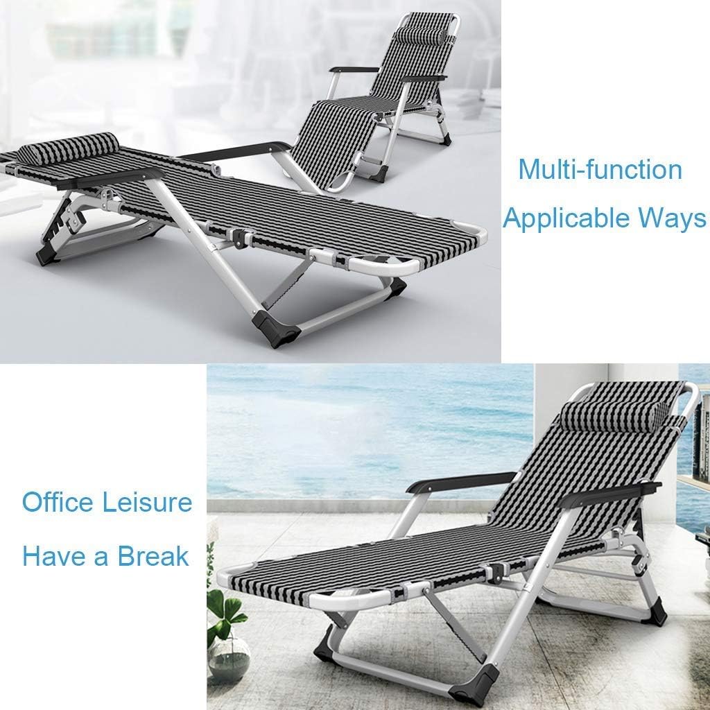 Household Products Sun Lounger Recliner Chairs Patio Lounge Chair Chaise Bed Folding Reclining with Adjustable Headrest for Camping Pool Beach Max.Supports 441lbs - Black