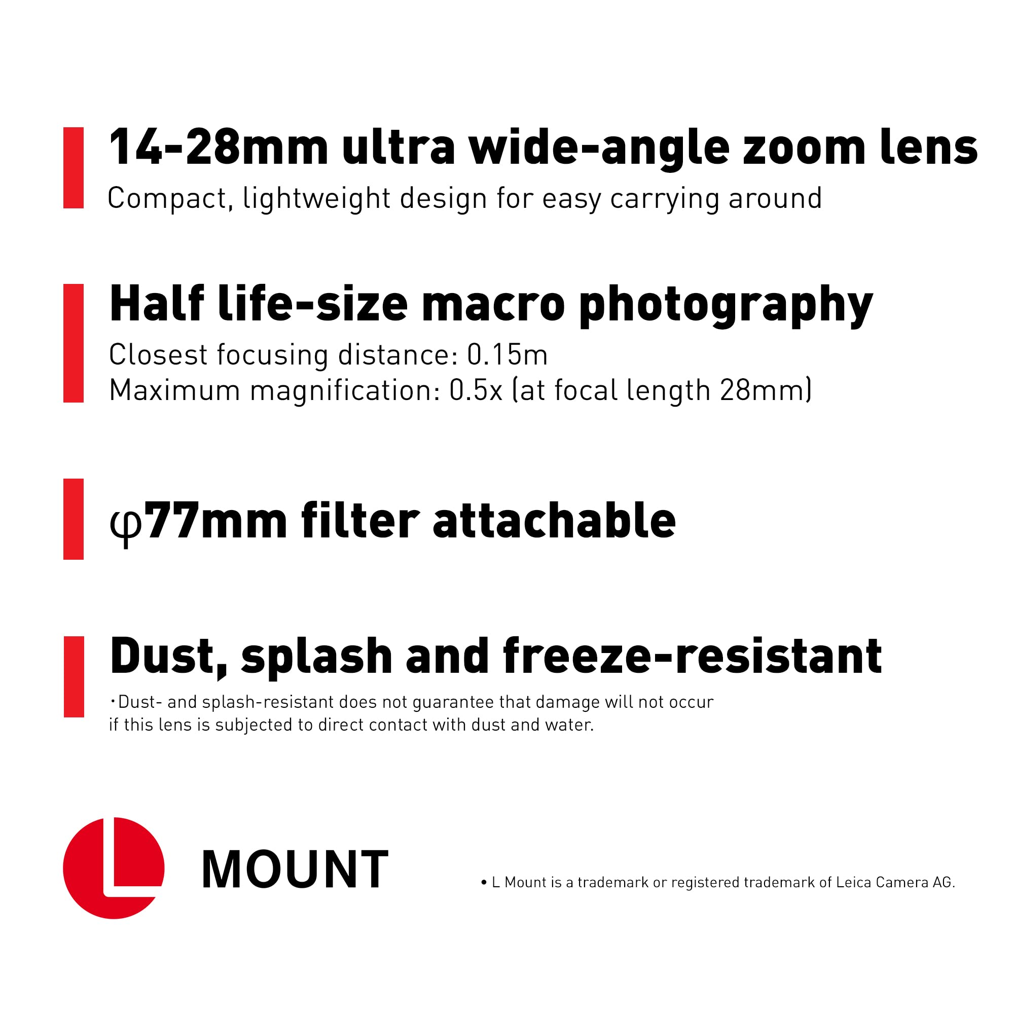Panasonic Lumix S-R1428E Objektiv, Lumix S Objektiv, 14–28 mm Brennweite, F4-5.6 Blende, ideal für Videos, Makroobjektiv, Ultraweitwinkel-Zoom.