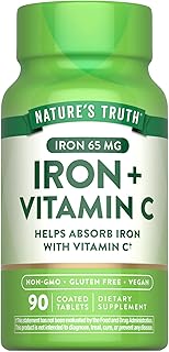 Nature's Truth Iron Plus Vitamin C Tablets | 65mg of Iron | 90 Count | High Potency | Vegan, Non-GMO & Gluten Free Supplement