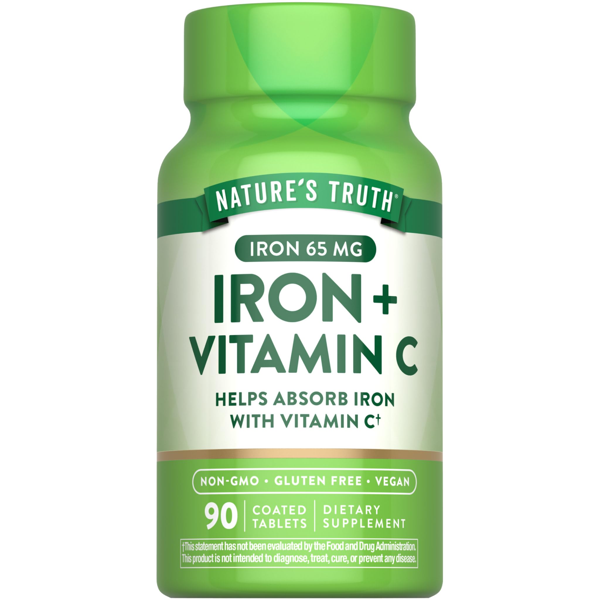 Nature's Truth Iron Plus Vitamin C Tablets | 65mg of Iron | 90 Count