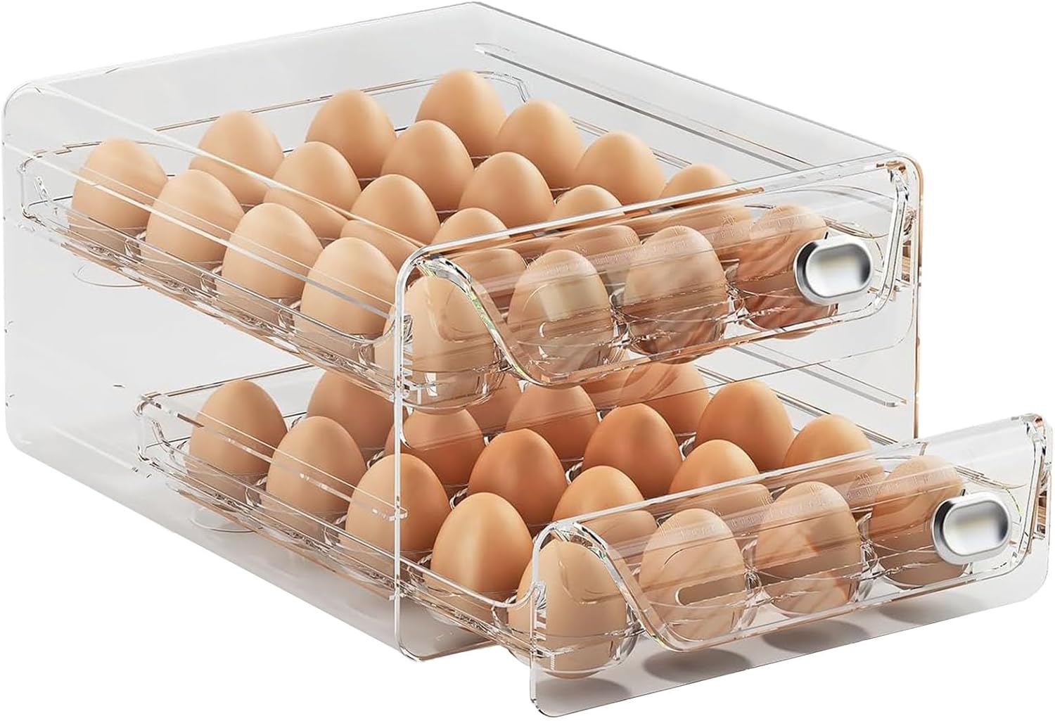 Egg Holder for Fridge Egg Storage Container with Timer Scale Double Layer Large Capacity Space-Saving Refrigerator Egg Rack ()