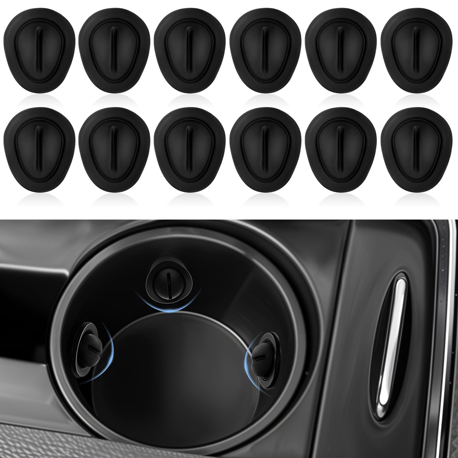 Photo 1 of Car Cup Holder Stabilizer 12PCS, Universal Silicone Anti-Shake Inserts with Self-Adhesive Base for Car Truck SUV - Black Cup Coasters Accessories to Keep Drinks Secure & Reduce Spills