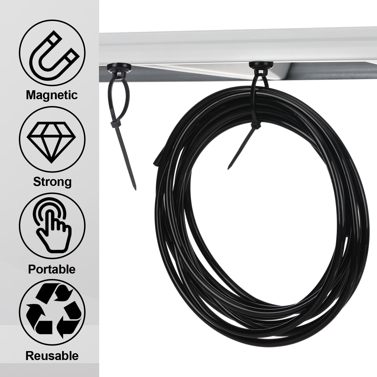 Leinuosen 100 Set Magnetische Kabelbinder und Nylon-Kabelbinder, 19 mm Mehrzweck-Drahtkabelhalter, Drahtklemmen, Management, elektrische Organisationsbedarf