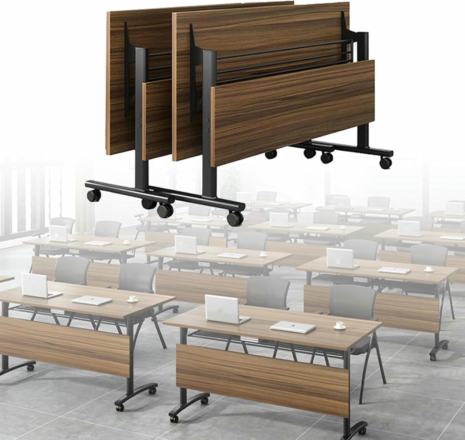 Foldable Conference Table Set of 2 Mobile Flip-Top Seminars Dynamic Meetings Training Tables Folding Conference Room Tables for Meeting Room Offices Classrooms~/
