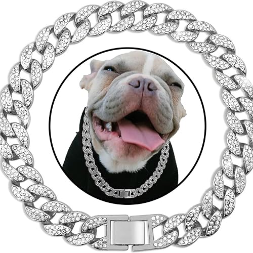 XYHAOAI Collar Cubano de Diamantes con Cadena para Perro, Collar de Cadena de Metal para Caminar