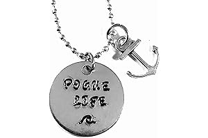 Pogue Life Outer Banks Hand Stamped Aluminum Necklace with Genuine Leather Adjustable Necklace