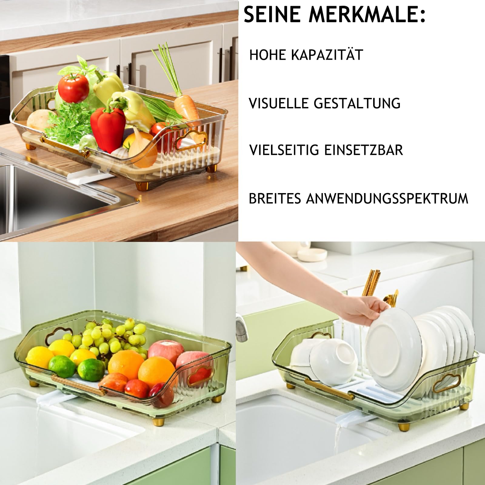 Geschirrkorb, Geschirrkorb Für Spüle, Abtropfschale Geschirr, Geschirrablage Mit Abtropfschale,17" L*11" W*6" H