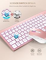 Vista 5 de SABLUTE Combo de teclado y mouse inalámbricos retroiluminados - Teclado compacto y silencioso con mouse RGB, recargable, delgado, modo de Oro rosa