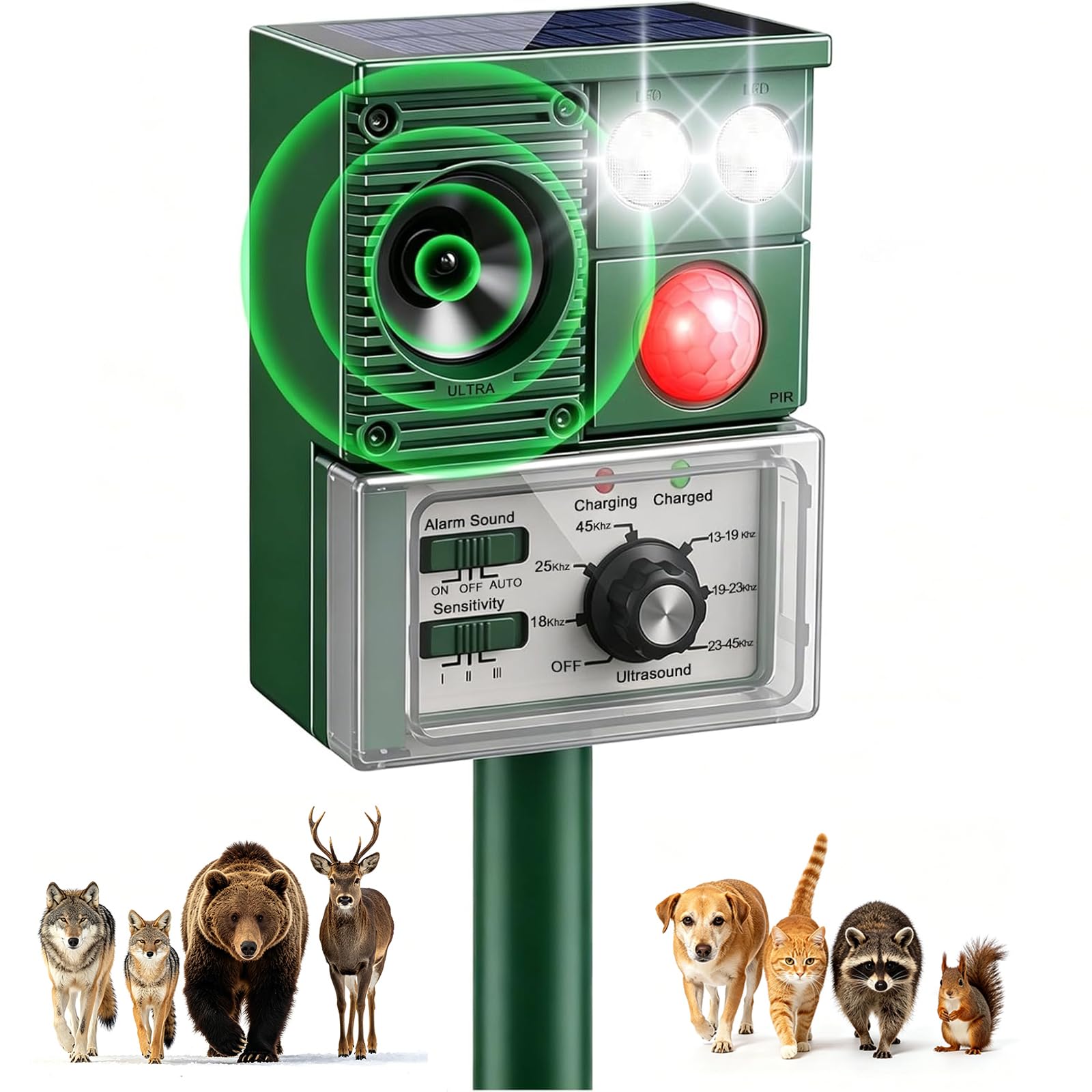 Repelente solar de animales al aire libre con sensor ultrasónico 2026 8
