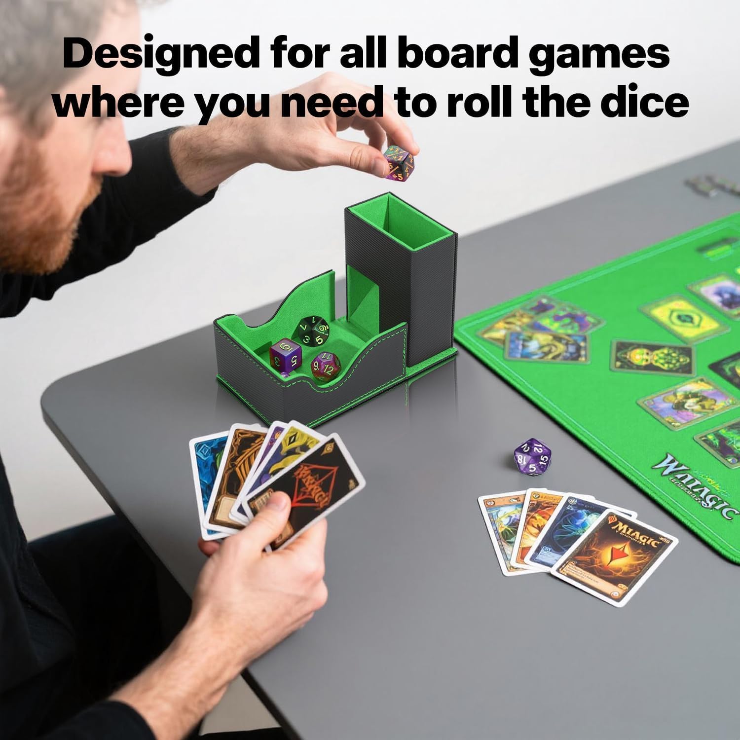 Bandeja magnética para Dados de Piel sintética Torre de Dados, Soporte Plegable 3 en 1, Alfombrilla para MTG RPG DND Dungeons and Dragons Juegos de Mesa Regalo