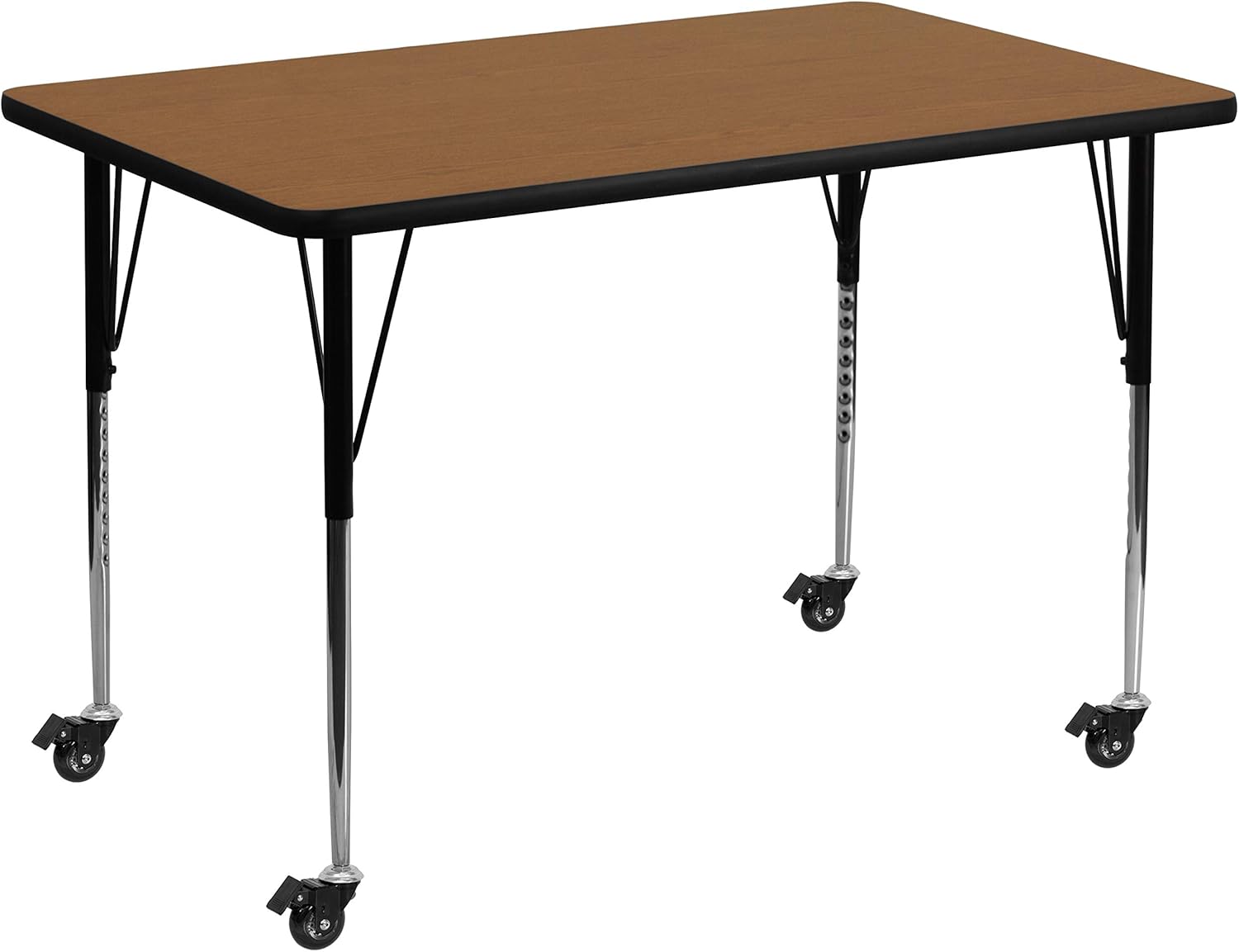 Flash Furniture Mobile 36''W x 72''L Rectangular Oak Thermal Laminate Activity Table - Standard Height Adjustable Legs