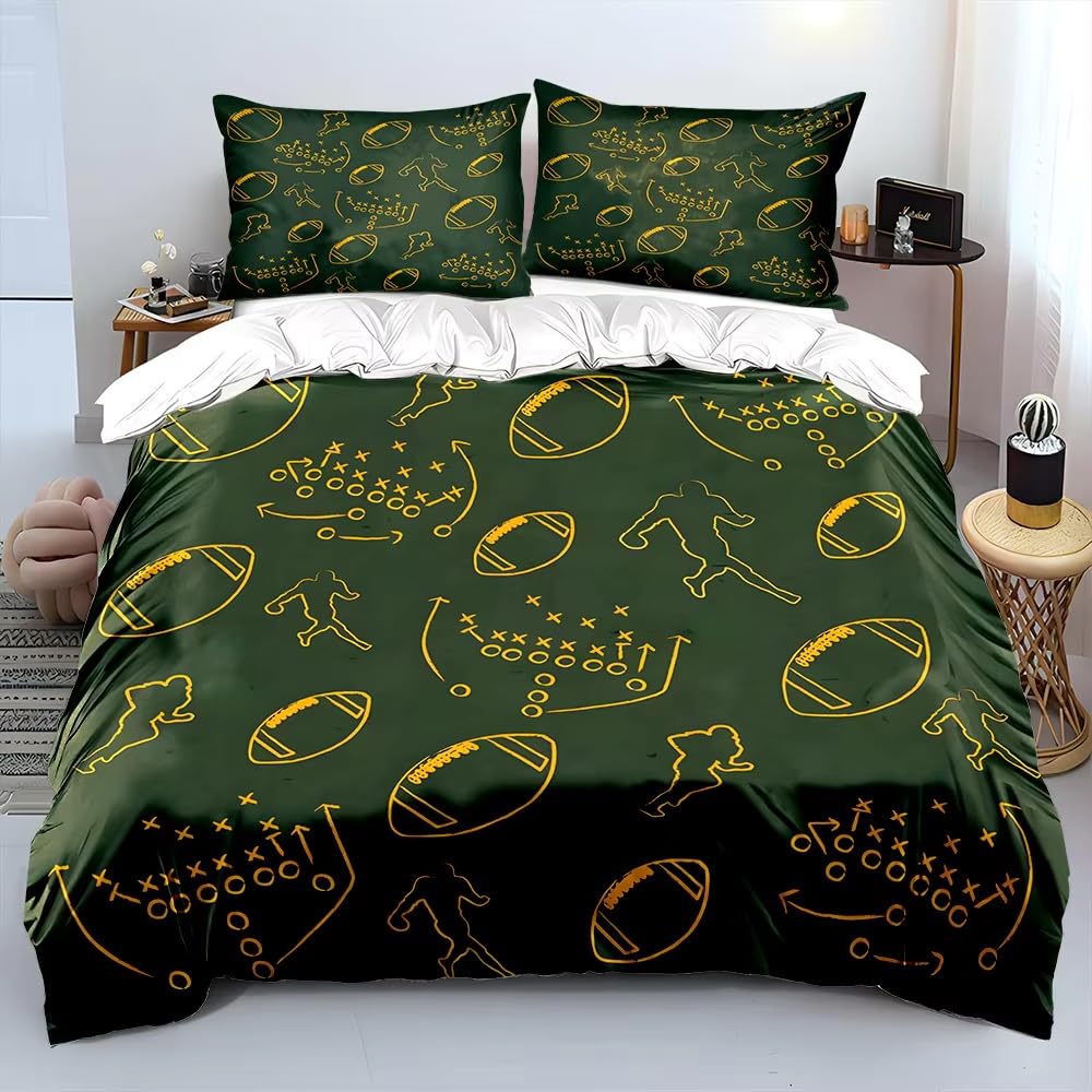Komplet pościeli 220x240 dla dorosłych rugby ciemnozielony poszwa na kołdrę 2 osoby z zamkiem błyskawicznym i 2 poszewkami na poduszki 65x65 cm - Miękka oddychająca poszwa na kołdrę z