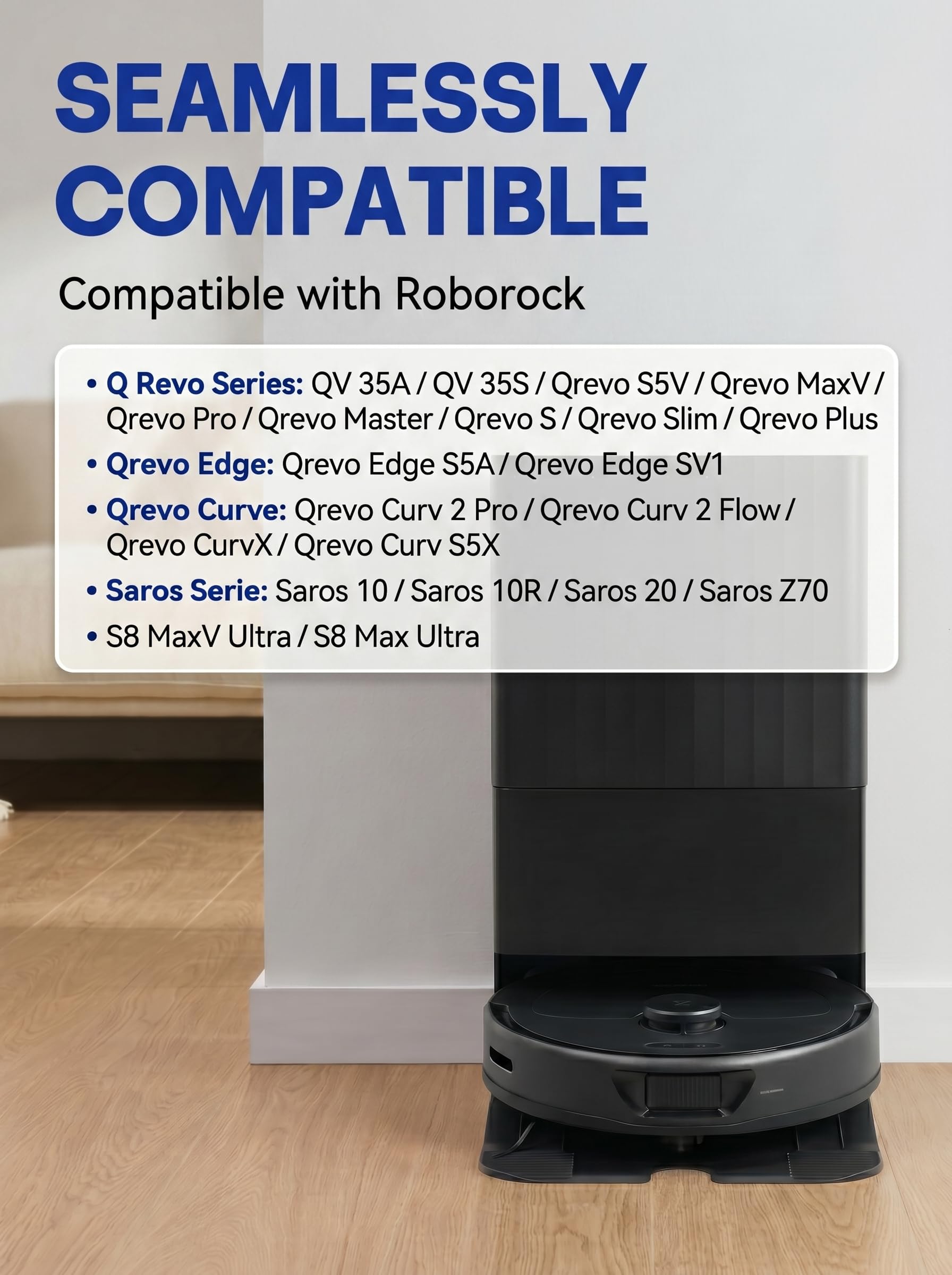 Worki wielokrotnego użytku do Roborock Qrevo S8 MaxV Ultra, S8 Max Ultra, Saros 10R Robot Vacuum Wielofunkcyjna stacja dokująca, 2,7 l, duża pojemność, worki próżniowe wielokrotnego użytku, części