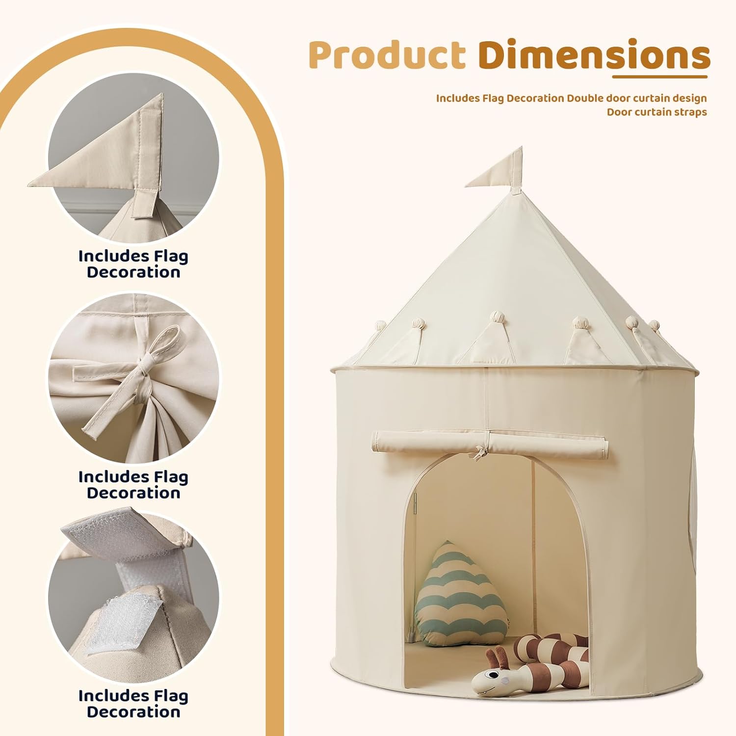 Golden Beige Kids Tent: Pop up Kids Play Tent Made by Peachskin Fabric - Toddler House for Indoor & Outdoor - Great Princess Castle for Baby
