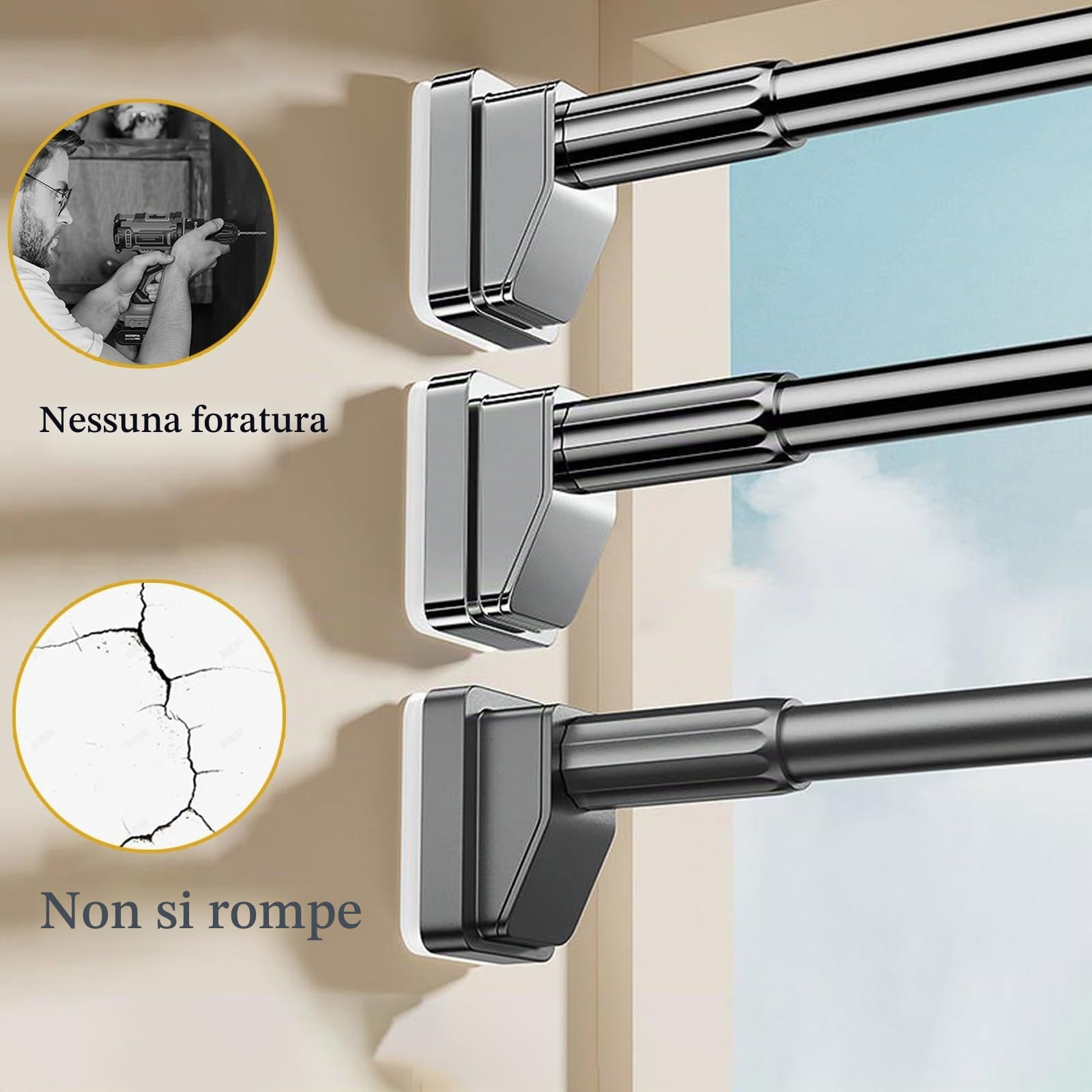 Bastone Tenda A Pressione 2 3 4 5 Metri, Bastoni per Tende A Pressione Antiscivolo, Asta Telescopica Senza Foratura Tende A Braccio Estensibile per Bagno, Cucina E Porta(Nero,310-400CM)