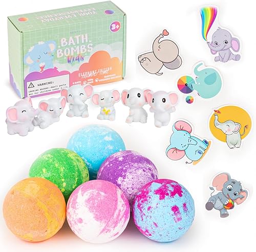 Miniatura 1 de Juego de 6 bombas de baño naturales con calcomanías de elefante incluidas