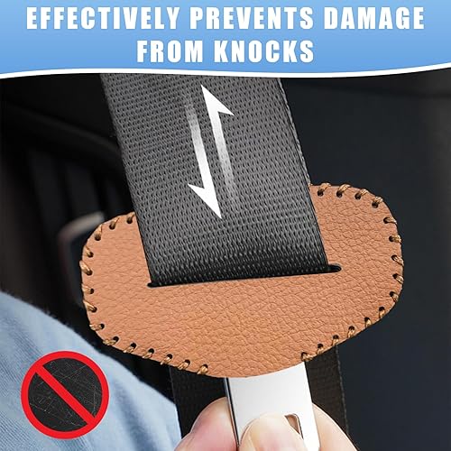 Miniatura 5 de Augeny 2 fundas para hebilla para cinturón de seguridad, de cuero antiarañazos, funda de clip silenciador para cinturón de seguridad, protector de
