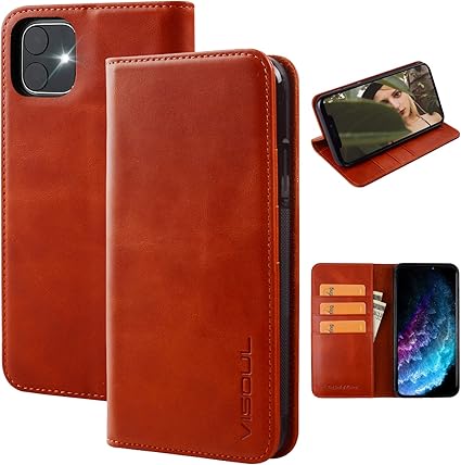Amazon Co Jp Iphone11ケース 手帳型 本革 アイフォン11ケース レザー Visoul スマホケース カード入れ 耐衝撃 携帯ケース マグネット 横置き ブック型 6 1インチ オレンジ 家電 カメラ