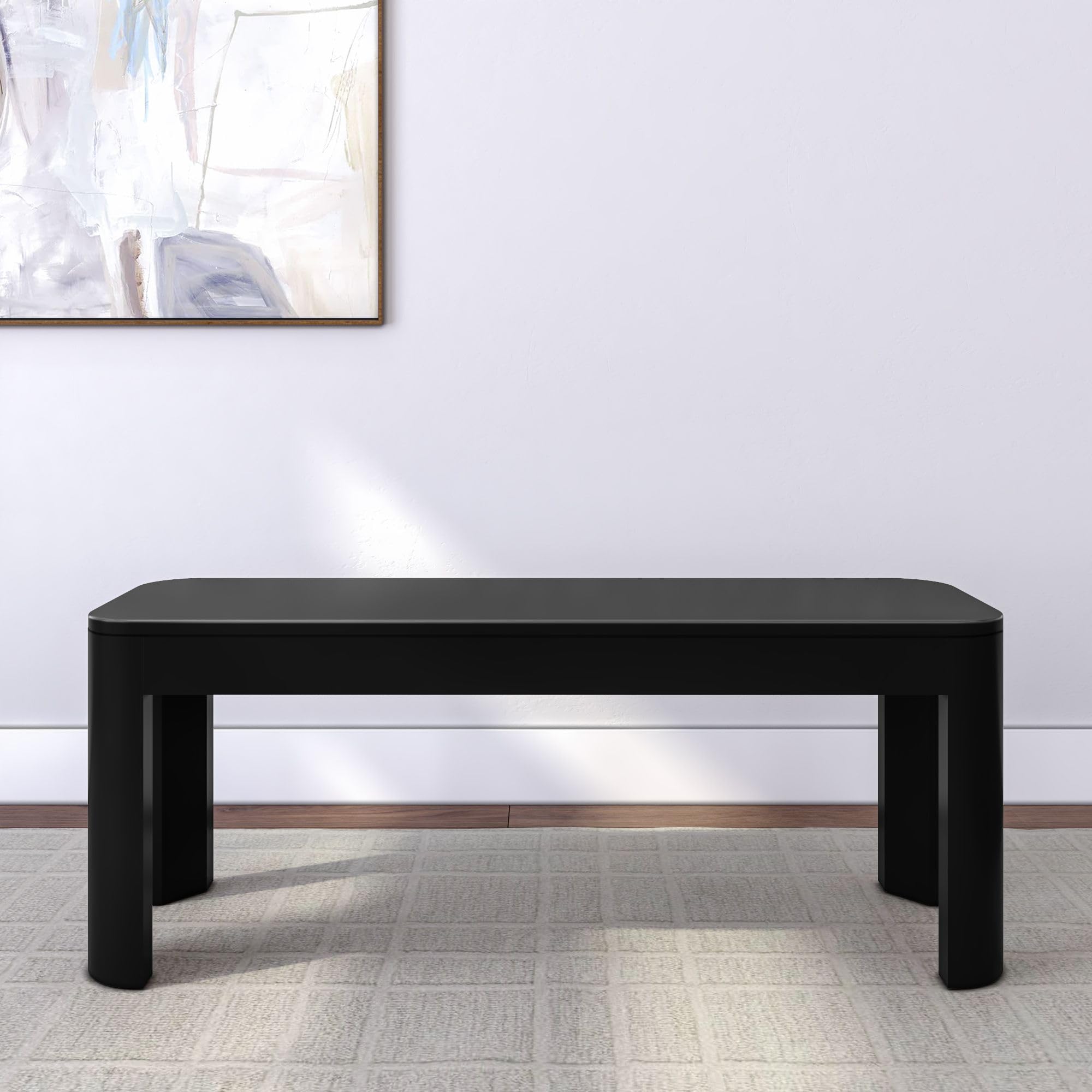Plank+Beam Contour Dining Bench, 46 Inch, Black | Non-Toxic Finishes, Easy Assembly, Modern Style, Quick Setup, Solid Wood