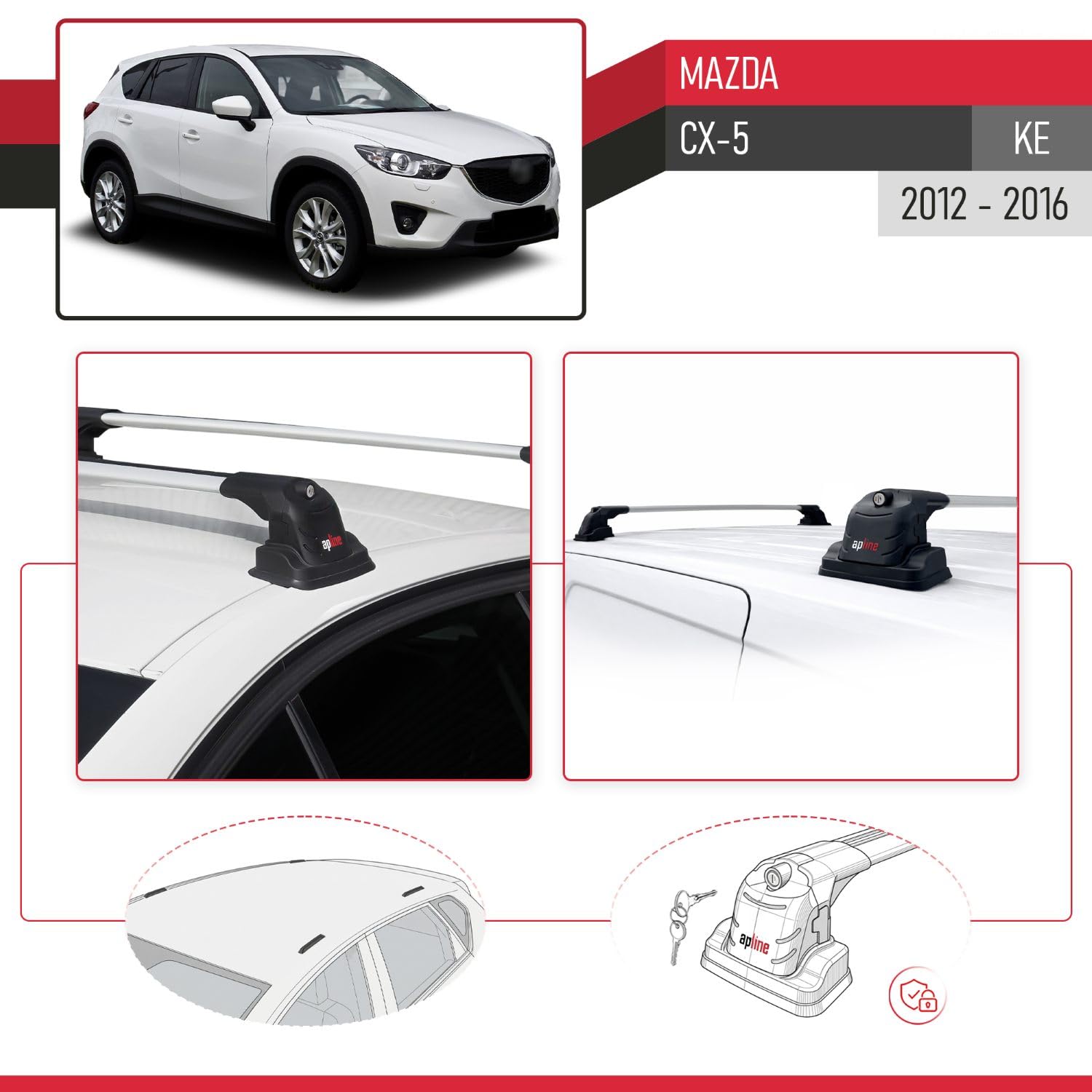 Kompatybilny z Mazda CX-5 (KE) 2012-2016 ACE-3 Model Aluminiowe poprzeczki dachowe Szary 2 szt.
