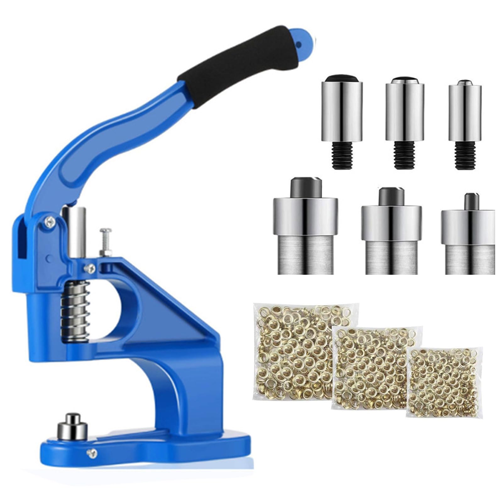 Eiwitany Hand Press Grommet Machine with Handle, Complete Eyelet Punch Tool Kit with Gold Eyelets, for Leather, Fabric and Canvas Processing (Blue Gold)