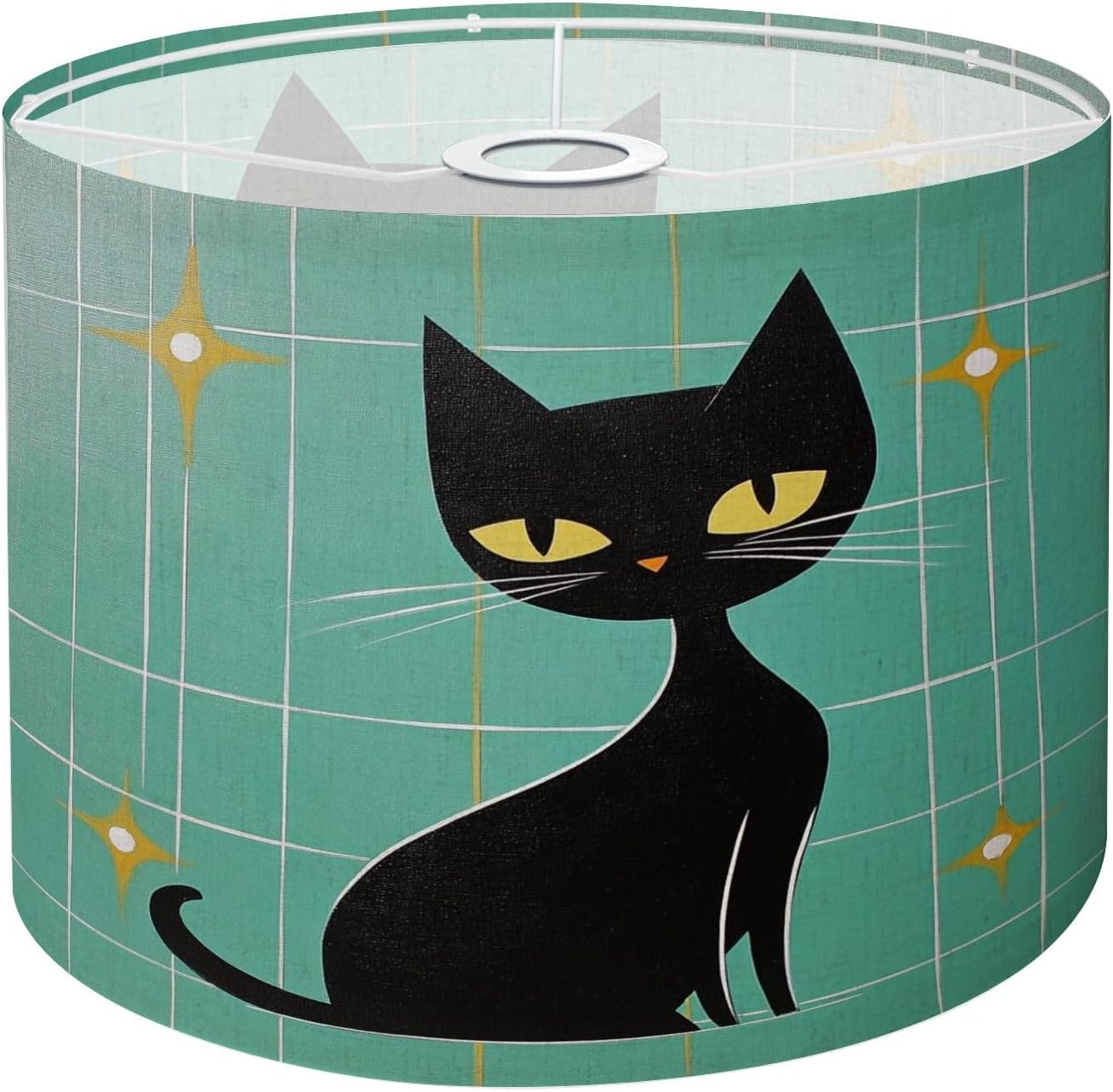 Drum Lamp Shade Mid Century Atomic Black Cat Retro Starbursts Stars Abstract Cute Lampshade for Floor Lamps Table Lamps Pendant Light 8.9"x11" Linen Lampshades Replacement Large Lamp Shade
