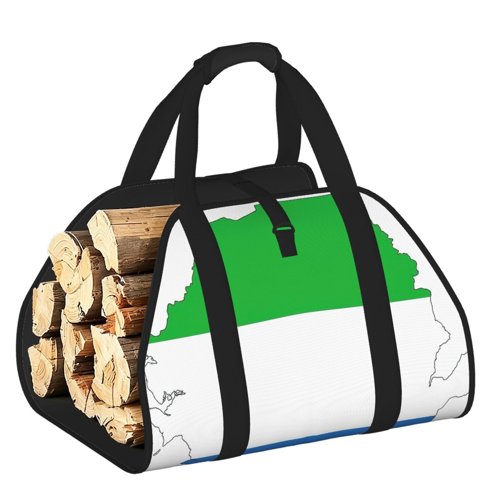 Sierra Leone Flag Map Printed Firewood Log Carrier, Large Tote Bag with Reinforced Handles for Camping Fireplace Home