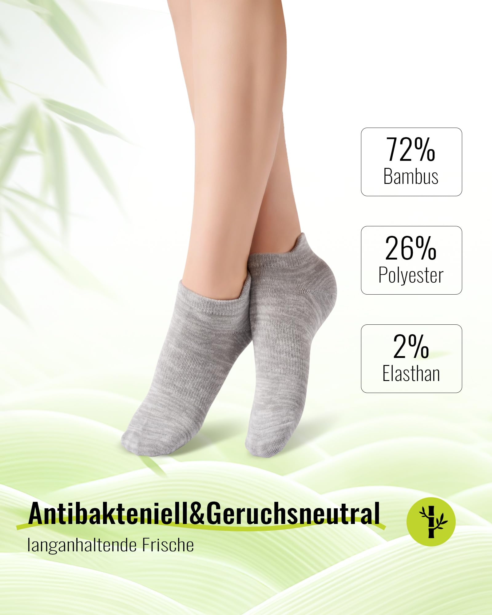 SukModen Calcetines Tobilleros de Bambú, Calcetines Cortos Mujer, Calcetines Transpirables para Deporte, Running y Ciclismo, Anti-Ampollas, Extrasuaves, 6 Pares - 4