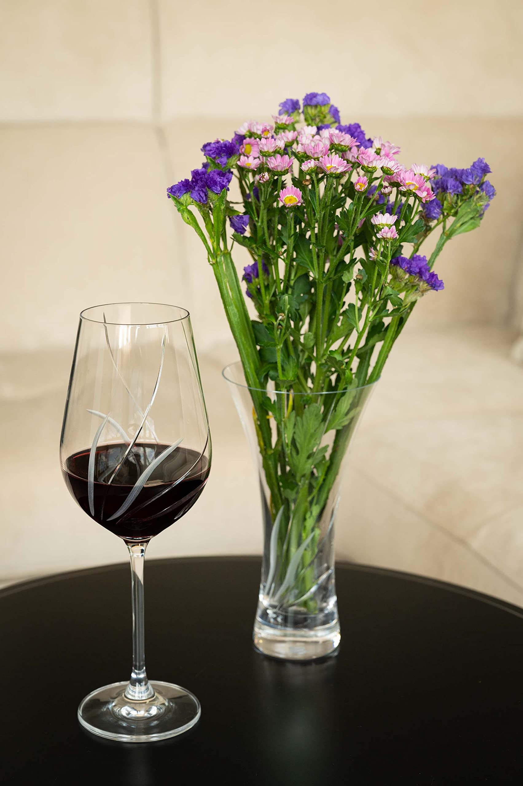 DIAMANTE Lot de 2 verres à vin rouge avec motif « Meadow » découpé à la main