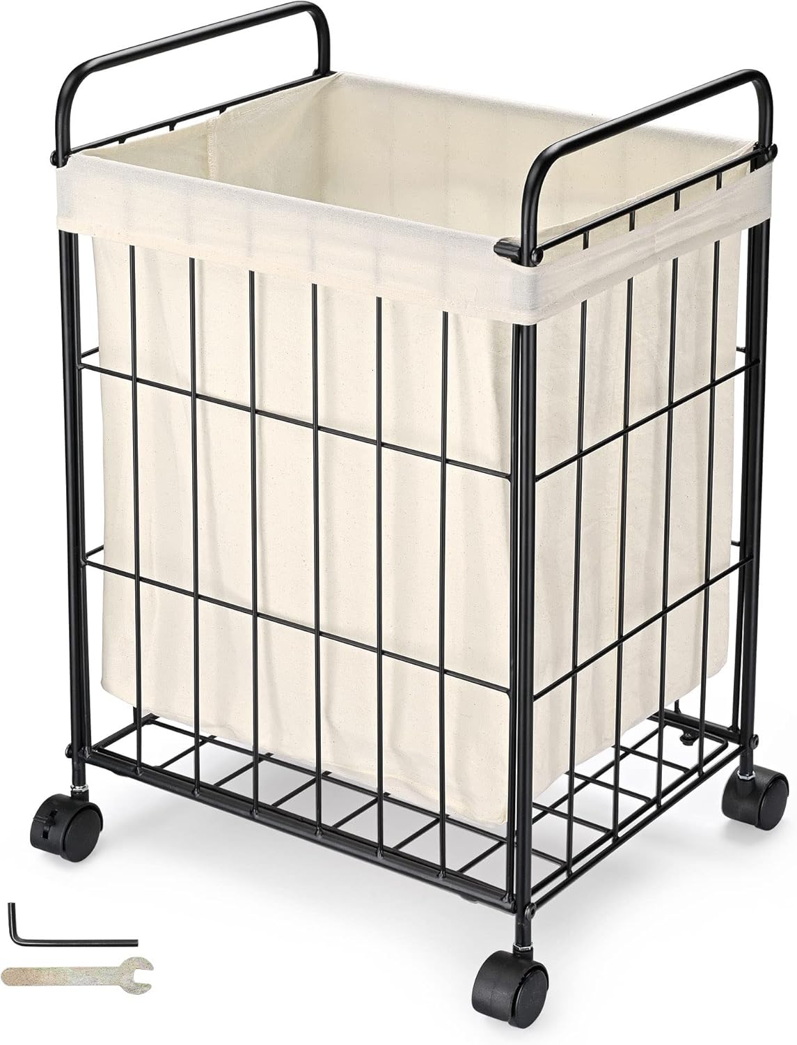 GeRRiT Laundry hamper with lid and wheels, laundry hamper with handle and removable liner bag, laundry hamper with metal frame, easy to assemble
