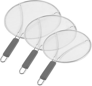 Splatter Screen for Frying Pan - 9.8" 11.4" 13" Stainless Steel Fine Mesh Grease Splatter Guard with Silicone Handle, Hot Oil Splash Guard for Cooking to Prevent Oil Splatter, Safe Cooking