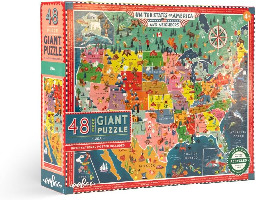 eeBoo USA MAP 48 Giant Piece Children's Puzzle, 26" x 21"