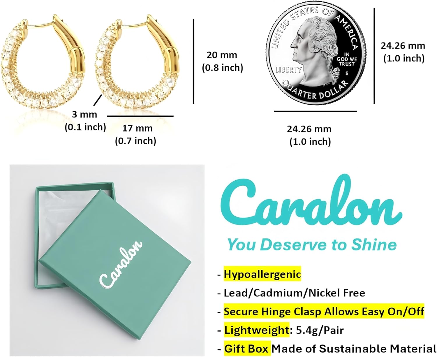 Small Gold & Silver Huggie Hoops for Women:Rectangle,Paperclip,Teardrop,U-Shape,Horseshoe, Square,Trapezoid,Oval&Cross Designs,Champagne&White Gold Plated Pave CZ,Hypoallergenic Daily Earrings - Image 4