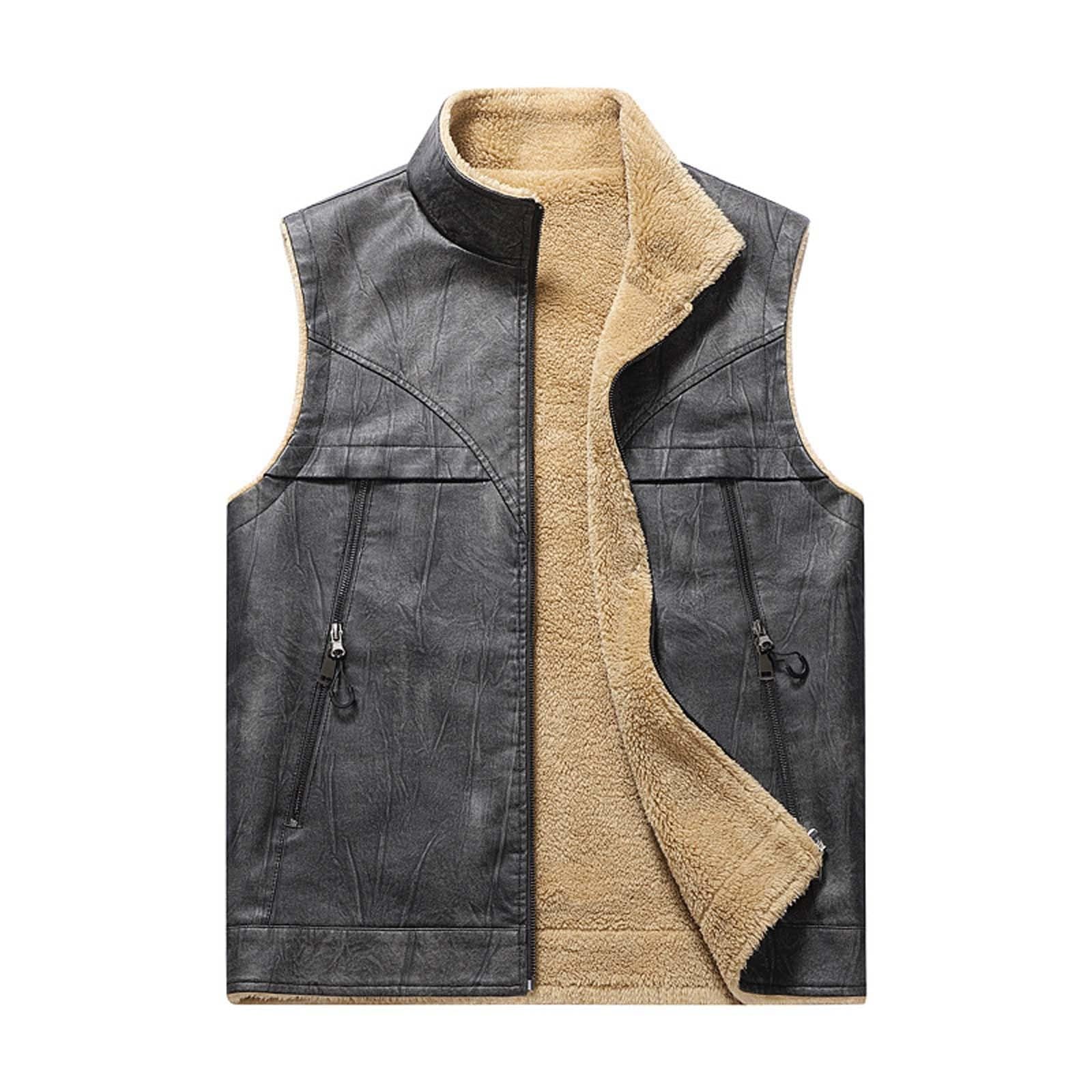 Generisch 2026 Gepolsterte -Lederweste Herren Outdoor-Sport Warmes Unterhemd Schultern Arbeitskleidung Taschenweste (Grey, XXL)