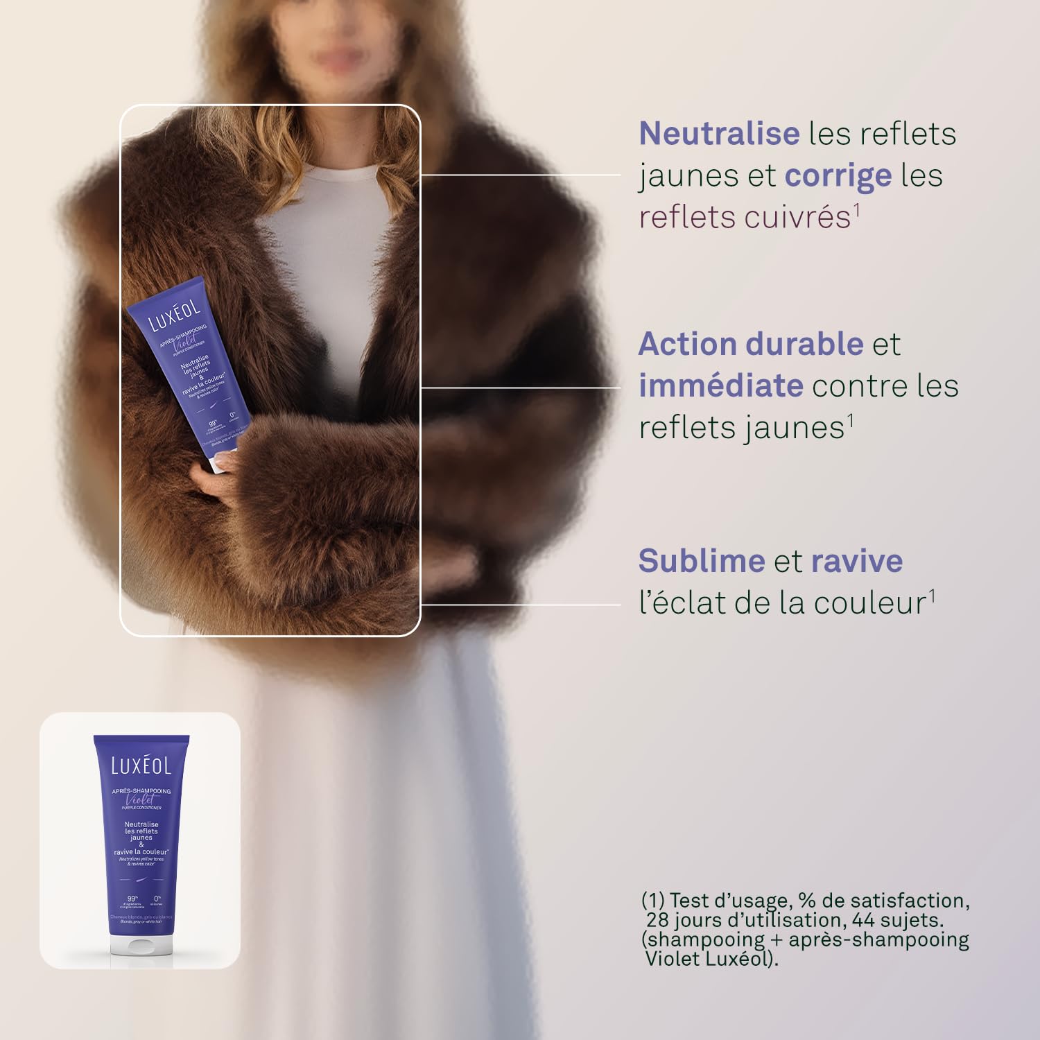 LUXEOL - Après-Shampooing Violet - Neutralise Les Reflets Jaunes & Corrige Les Reflets Cuivrés* - Ravive la Couleur* - Contient Un Pigment Violet Correcteur - Fabriqué en France - 200 ml